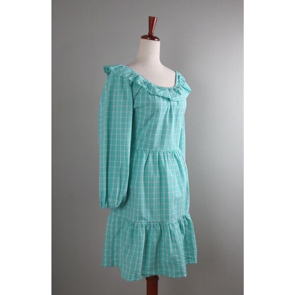 J.CREW Factory NWT $110 Seersucker Ruffleneck Mini Preppy Plaid Dress Size 8 - Picture 3 of 7